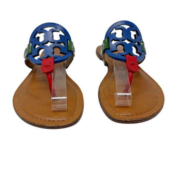 Tory Burch Colorblock Miller Sandals Size 7 Multicolor Logo Thong Flats Shoes - Picture 2 of 11